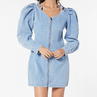 Robe en jean à manches bouffantes avec fermeture éclair Dernière conception de robe Jupes en jean pour filles pour femmes