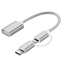 Kabel Adaptor USB Mikro Tipe C ke USB 2.0 Output DC Paduan Aluminium 17cm untuk Pengisian Daya Ponsel