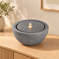 Fontaine d'eau de table en résine, bol rond imitation pierre, fontaine d'intérieur avec lumière LED à 6 perles pour la décoration de la maison et du bureau