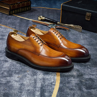 Chaussures en cuir véritable faites à la main haut de gamme D2019-2 pour hommes, chaussures habillées à lacets, chaussures de bureau, chaussures Oxford, chaussures de mariage