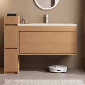 High-quality Small Size 60cm Plywood <strong>Bathroom</strong> <strong>Cabinet</strong> with Led Mirror and Side <strong>Cabinet</strong> Ceramic Basin Vanity - Product Image 3