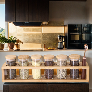 Combohome porta spezie in bambù con vetro contenitore di spezie con porta cucchiai Rack Organizer per cucina - Product Image 2