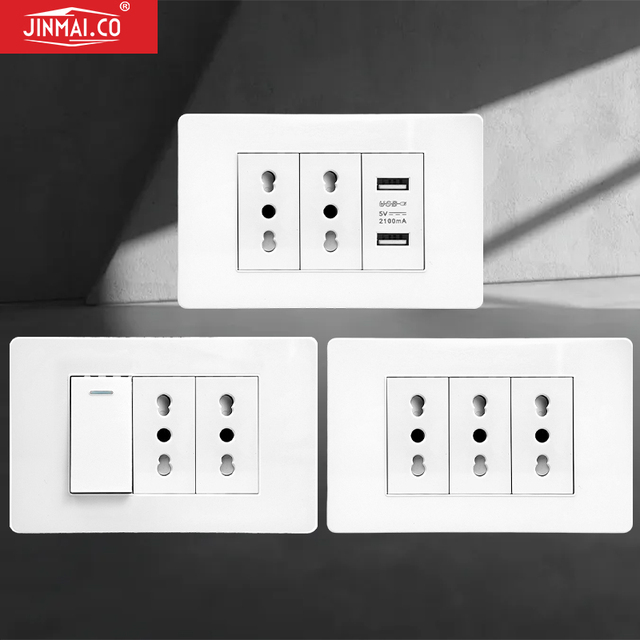 Outlet 16A Electric Italy Chile Standard Triple Wall Switched Power Socket With USB Type-C Ports Factory Direct Sale