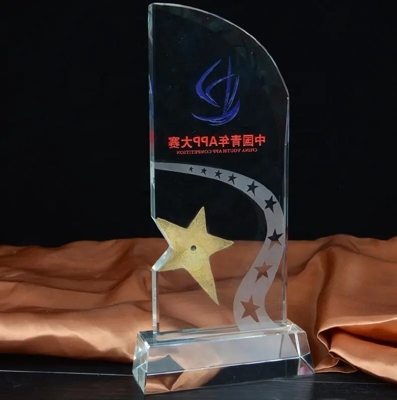 K9 cristal de vidro dourado estrela troféu personalizado xadrez de cristal e awkers troféu competição de negócios presente