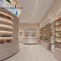Vitrine cosmétique LED en bois sur mesure, mobilier de présentation contemporain pour la vente au détail de produits de beauté