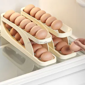 Newest Automatic Slide 2 Layer Rolling Egg Storage Box Plastic Kitchen Refrigerator Storage Box for Egg Tray