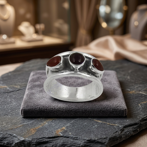 Bague Art Palace AGR-20759 en argent 925 avec trois pierres grenats, sertie clos, style Bohème, unisexe, pour usage quotidien - Product Image 3