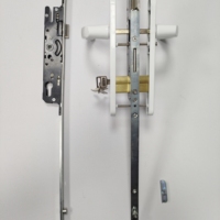 Serrure de porte multipoints en PVC avec trou pour cylindre et goupille pour porte à battant