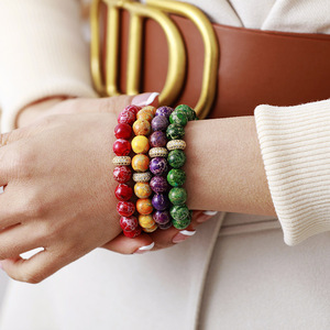 Imperial Stone Beaded Elastic <b>Bracelet</b> Multicolor Round Beads Gift Jewelry for Women Fashion Accessory - Product Image 2