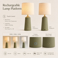 Lampe de table en céramique côtelée simple, rechargeable en courant continu, avec abat-jour en tissu, USB-C, variateur tactile pour la décoration intérieure