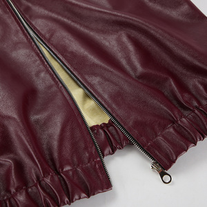 Printemps été femmes vestes mode revers fermeture éclair à manches longues <span class=keywords><strong>femme</strong></span> manteaux dame rue Outwear <span class=keywords><strong>bordeaux</strong></span> veste en <span class=keywords><strong>cuir</strong></span> - Product Image 3