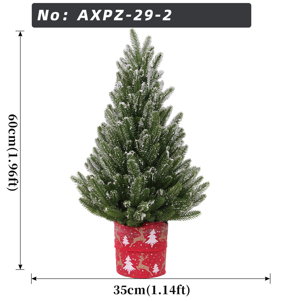 Mini Albero di Natale con Neve Finta, Renna Rossa e Vaso in Tessuto