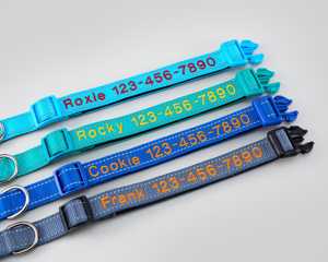 Nom d'animal brodé bleu ciel, collier réfléchissant réglable personnalisé avec laisse pour chiens, taille S/M/L/XL en plusieurs couleurs - Product Image 6
