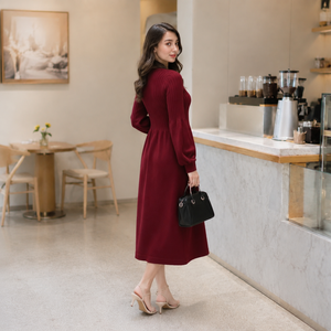 Vestido Largo de Punto Grueso y Sólido, Estilo A-Line, Manga Larga, Suave, Cálido y Versátil, para Damas, Otoño Invierno, Uso Diario - Product Image 5