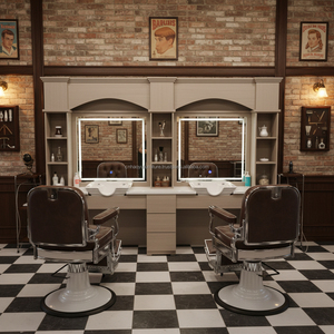 Estación de Barbería de Estilo Clásico en Madera, con Lavabo para 3 Personas, Espejo LED, Espacio de Almacenamiento Múltiple y Duradero, para Barbería y Salón de Belleza - Product Image 3