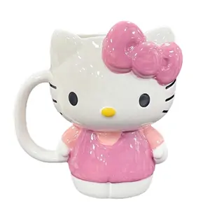 사용자 정의 새로운 특대 온스 3d 안녕하세요 고양이 그림 커피 컵 귀여운 세라믹 핑크 키티 만화 캐릭터 머그잔