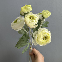 Bunga Buatan 2-Kepala Mewah Sentuhan Asli Sutra Peony dan Camellia Buket Ranunculus Dekorasi Rumah Pernikahan Buket