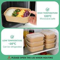 Boîte à lunch jetable rectangulaire en kraft blanc de qualité alimentaire avec couvercle en PP, étanche et résistante à la graisse