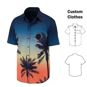 Fashion baju jalanan kualitas tinggi cetak liburan 100 katun gaya Hawaii kemeja kasual Logo Anda sendiri