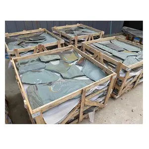 中国绿蓝不规则破碎随机户外石板瓷砖