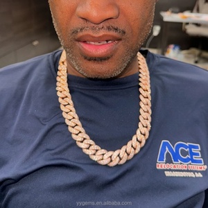 Chaînes cubaines entièrement serties de diamants de 22 mm, 5 rangs, plaquées or rose, argent massif 925, test de diamant VVS, chaîne en moissanite pour hommes - Product Image 5