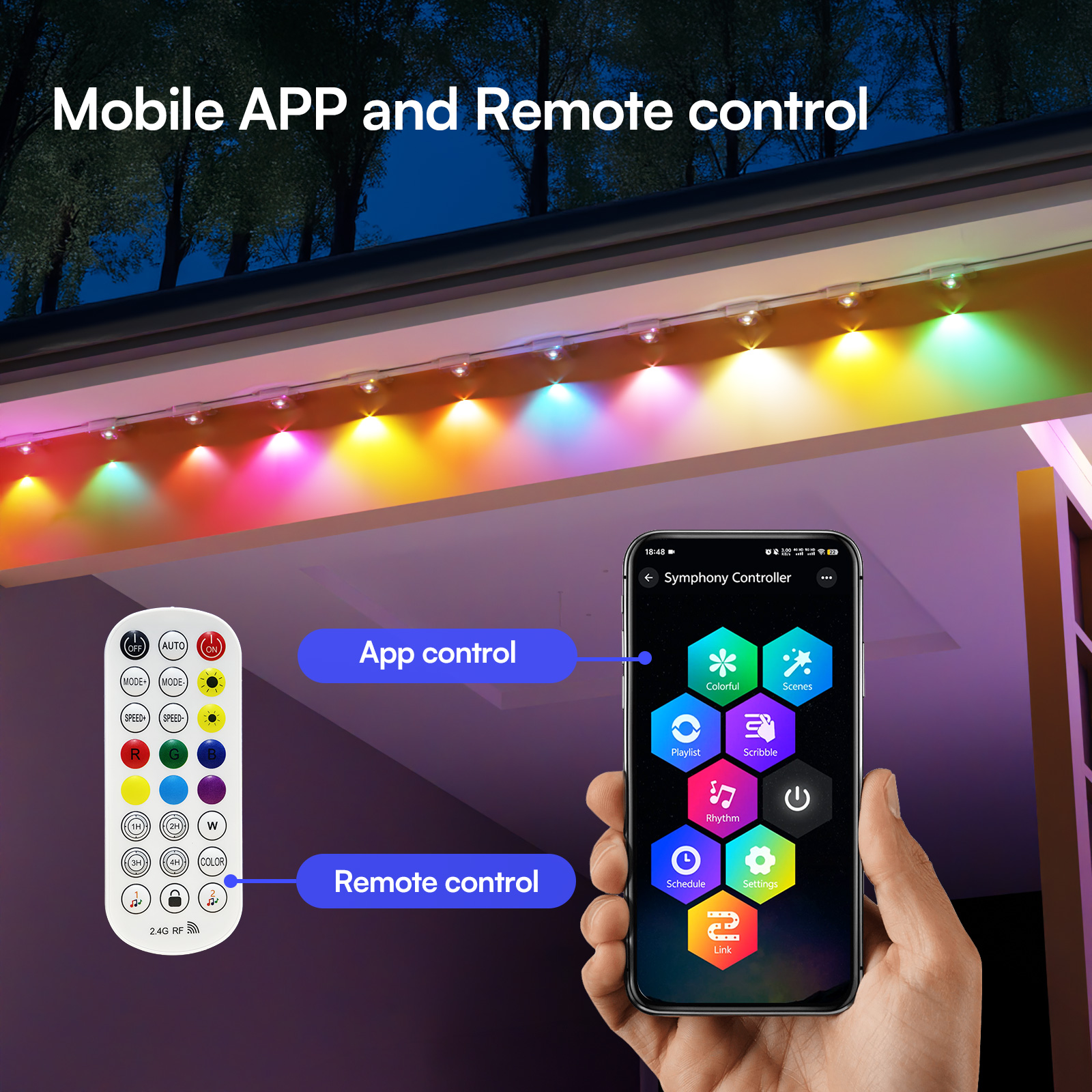 Daybetter 30m RGB LED Smart App Control Eaves Outdoor Light String for Christmas Decor IP65 Waterpro