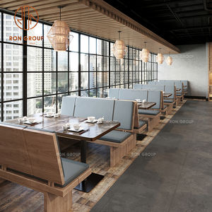 Muebles para restaurante, mesa cuadrada de madera con sofá de cuero gris claro, banco, cabina, juego de asientos para cafetería y comedor de bistró - Product Image 2