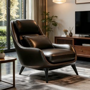 Sillón <span class=keywords><strong>de</strong></span> Cuero Genuino <span class=keywords><strong>de</strong></span> Lujo Moderno, Sillón Reclinable Ergonómico, Mueble <span class=keywords><strong>de</strong></span> Estilo Mid-Century para Sala <span class=keywords><strong>de</strong></span> Estar u Oficina - Product Image 6