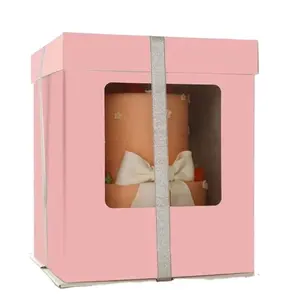 Customized cup cake packaging box cardboard luxury wedding birthday tall cake boxes with clear window,christmas cake box
