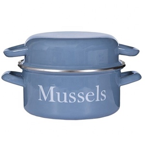 Enamel Eco-Friendly European Design <strong>Mussel</strong> <strong>Pot</strong> 24cm 5L Gas &amp; Induction Ready Includes Cast Iron Lid - Product Image 1