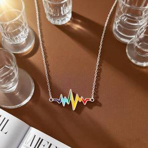 High-End tasarım renk koruyarak takı elektrokardiyogram kalp atışı duygu paslanmaz çelik renkli yağ damla ekg kolye - Product Image 4