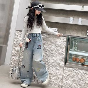 Jeans in Cotone per Ragazze 2025, <span class=keywords><strong>Pantaloni</strong></span> alla Moda con Stampe Cartoon per Bambini, <span class=keywords><strong>Pantaloni</strong></span> a Gamba Larga per Bambine Più Grandi - Product Image 5
