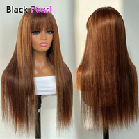 Perruque brésilienne droite de cheveux humains pleine Machine-Made Glueless Cap Fringe Natural Shine Tangle-Free Long Highlight Transparent