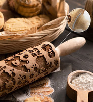 Rouleau à pâtisserie de Noël gravé en 3D, motif arbre, en bois, écologique, outil de cuisson pour les fêtes, vente en gros