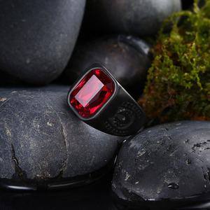 Gioielli da uomo acciaio inossidabile gemma rossa pietra nera anelli turchi uomo pouf - Product Image 2