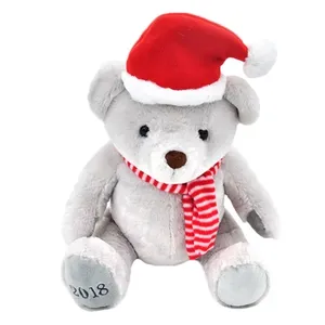 Logotipo personalizado 20cm Natal Teddy Bear com Chapéu De Natal E Cachecol Soft Plush Stuffed bear Toy