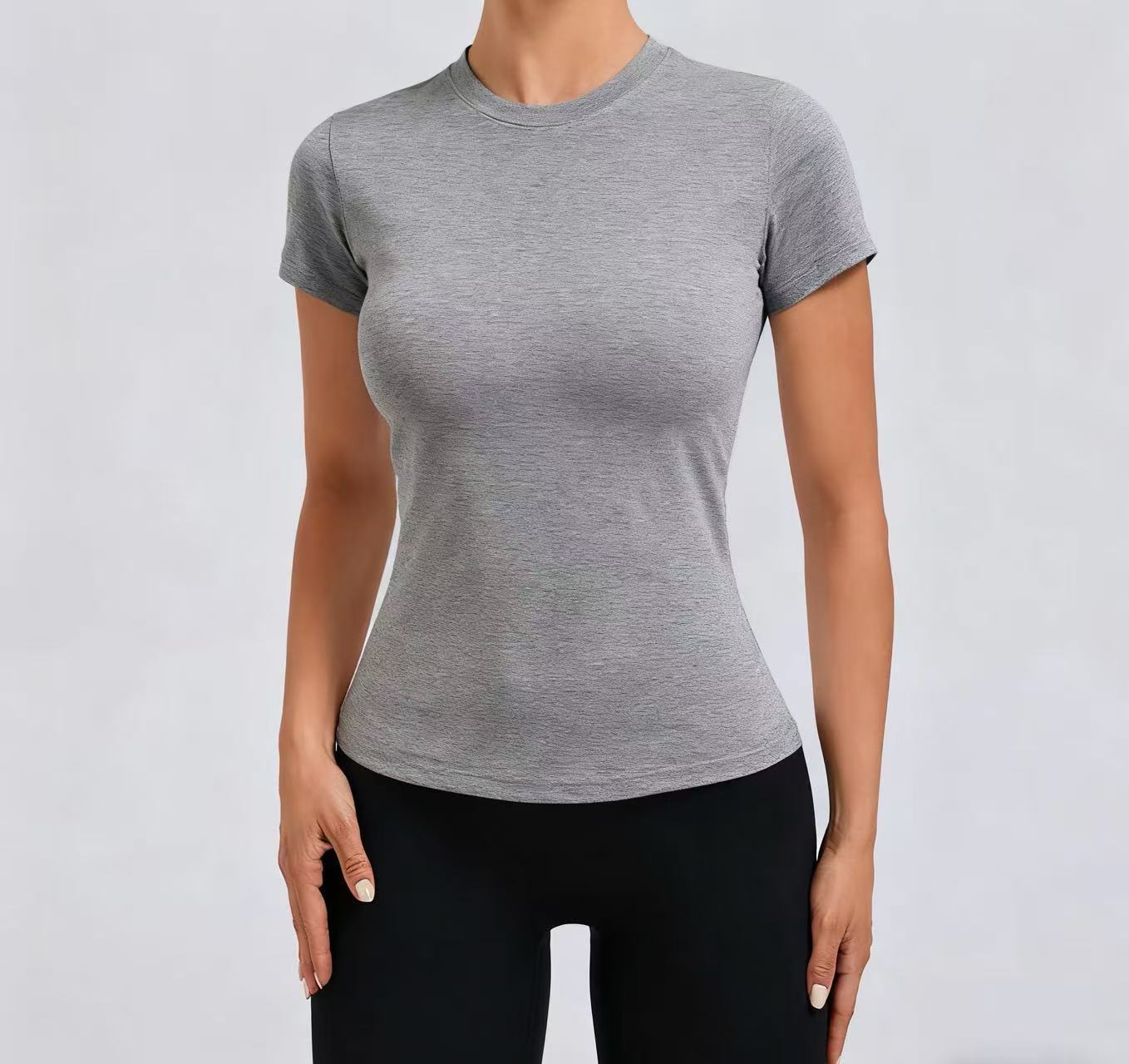 Summer Lulu Yoga Short Sleeve With Chest Pad Bare Feeling Breathable Quick Drying Running Fitness T-shirt Skinny Sports Yoga Top