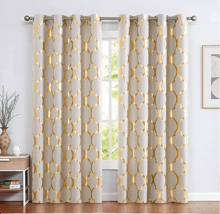 Folien druck Verdunkelung vorhang Luxus Gold prägung Design Blackout 100% Polyester Vorhänge für Wohnzimmer