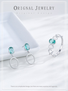 S925 Sterling Silver Fresh Blue-Green Jewelry Set, Women's Ring and Earring Set, Birthday Gift, Everyday <b>Accessories</b> - Product Image 6