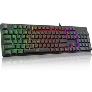 Teclado para Juegos K521 Classic Rainbow LED, 104 Teclas, Membrana con Cable, con Teclas Multimedia, Cable USB para Computadora Portátil y PC - Product Image 1