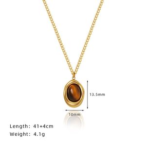 Ensemble de bijoux rétro tendance en pierre naturelle en acier inoxydable étanche plaqué or 18 carats collier oeil de tigre ensembles de boucles d'oreilles pour femmes - Product Image 6