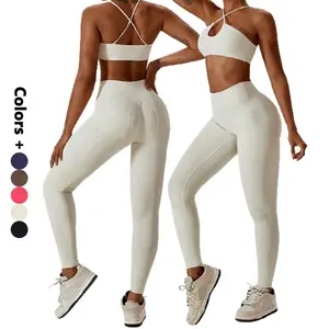 2pcs/set Women Sport Suit Yoga Set Gym Workout Clothes Fitness Bra+High Waist Leggings with Pockets Yoga Suit