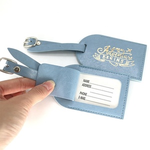 Etiquetas de equipaje de viaje de cuero PU azul, logotipo de lujo, lámina dorada, lujo, precio de fábrica, venta al por mayor - Product Image 1
