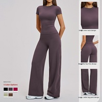 Ensemble de yoga pour femme, brossé, uni, anti-transpiration, taille haute, coupe ajustée, pour le sport, le fitness, la course en extérieur et les loisirs