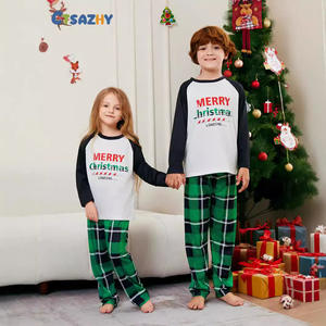 Nuovo stile sorella-fratello abbinata lettere di natale stampa pantaloni lunghi a maniche colorate per abiti di famiglia - Product Image 4