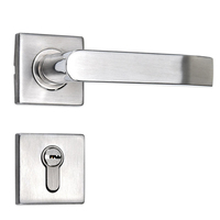 Ensemble de poignées à levier carrées en acier inoxydable brossé avec cylindre européen - Serrure de porte à clé à design divisé