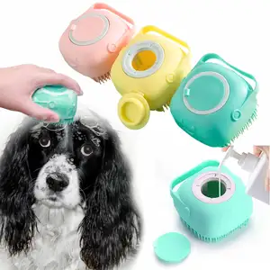 Logo Customize Pet Brushes Bath Massage Brush Shampoo Dispenser Dog Grooming Silicone Shower For Cat Pets Bathing Products