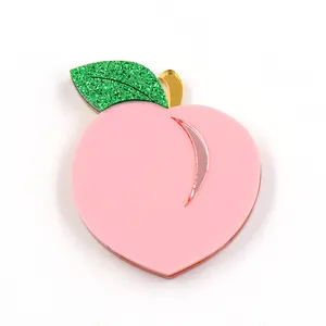 Laser geschnittener Acryl schmuck für Baby-Mädchen-Geschenk BHS070BH1047-35mm niedliche rosa Frucht-Pfirsich-Brosche (Sicherheits-Pin)