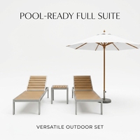 Chaise longue de villa au bord de la piscine, lit de repos en aluminium avec dossier réglable et lattes en teck, résistant aux intempéries, pour patio extérieur