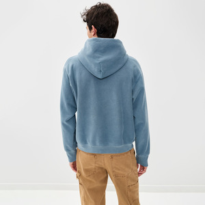 2026 Fall/Winter Casual <b>Pullover</b> Hooded Sweatshirt for <b>Men</b> 100% Cotton Denim Blue Oversized Washed Sweatshirt - Product Image 3